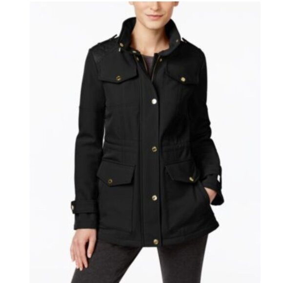 Michael Kors Faux Leather Trim, Zip Front Walker Jacket, Black | Size Medium - Picture 1 of 7